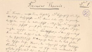 Facsimile of the first page of the manuscript "Darwin's Theory" by Ernst Haeckel