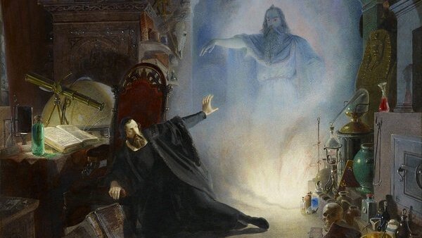 Gemälde einer Szene aus Goethes Faust von Edward Henry Сorbould (Faust im Studierzimmer)